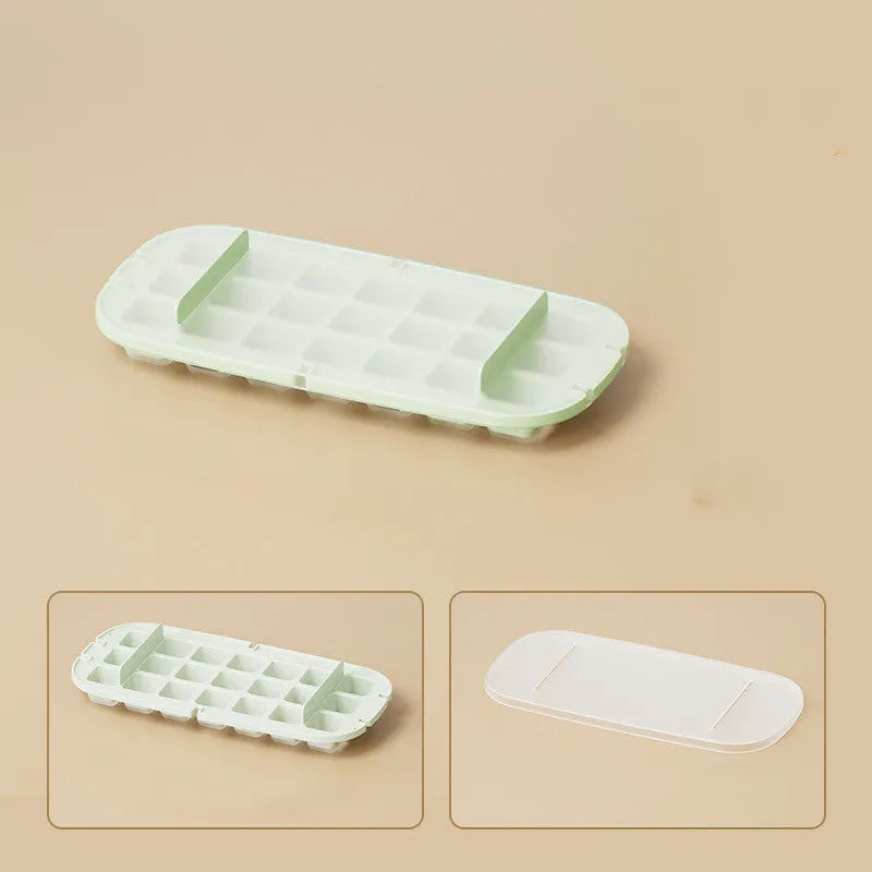 High-capacity plastic ice cube tray with ice shovel in blue, green, purple, or yellow colour options.