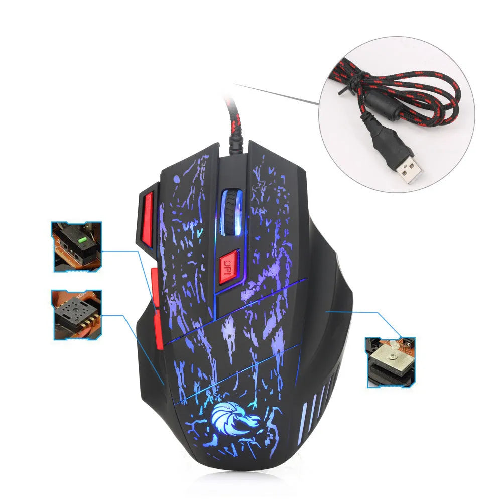 H300BK coloured wired gaming mouse with USB cable on desktop