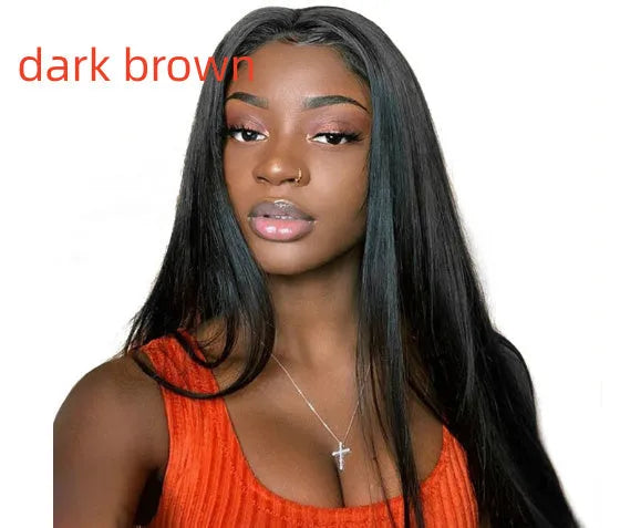 Black long straight wig with centre-parted bangs made from high-temperature fibre