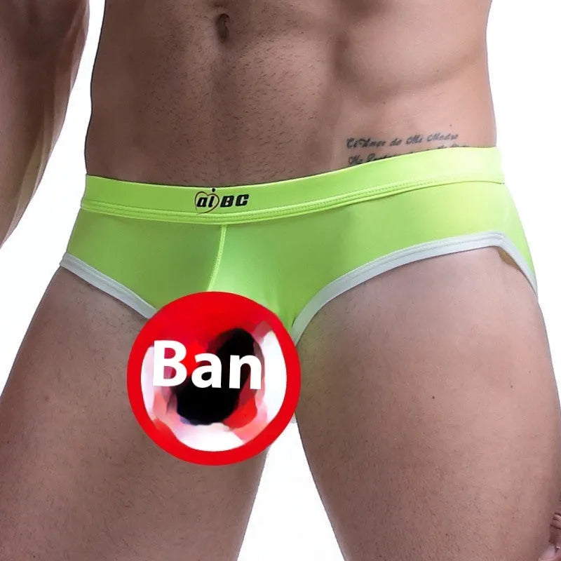 Men's ice silk bazooka briefs in multiple colours showing bullet separation design