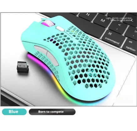 Wireless hollow out gaming mouse with luminous charging in BM600 cyan colour