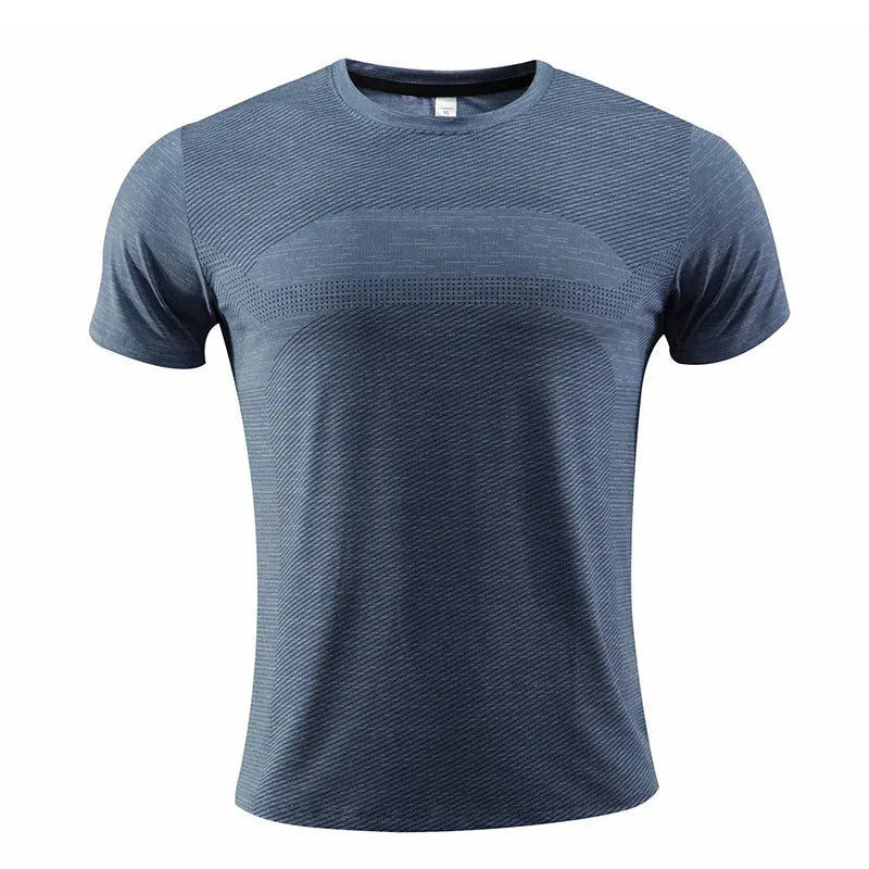 Short sleeve red sports t-shirt made from polyester spandex fabric for running and exercise.