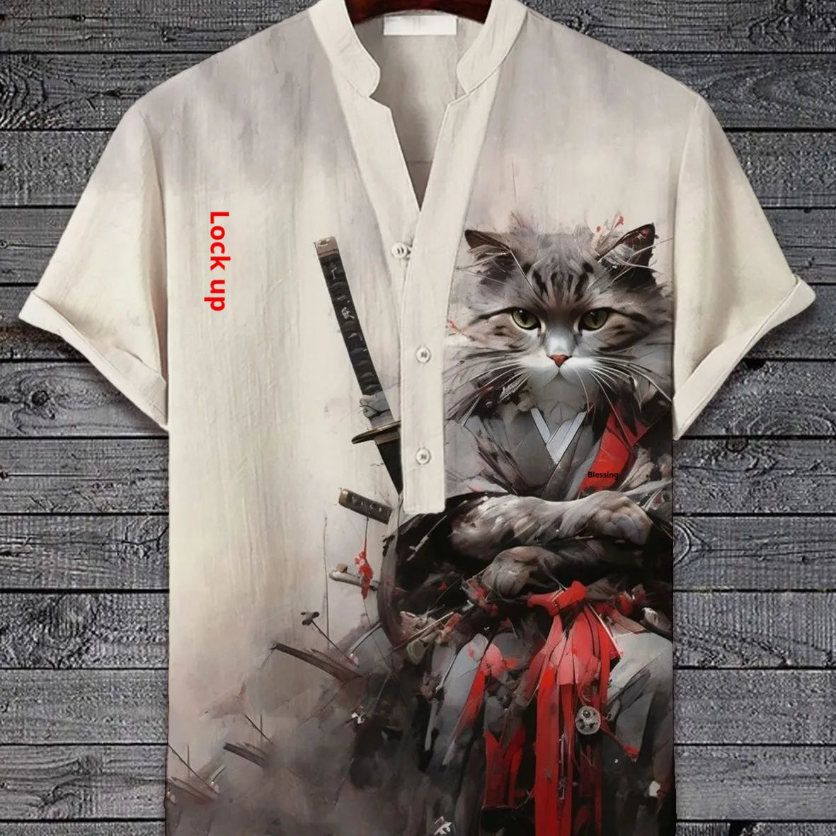 3D digital animal graphic printed on a short sleeve polyester T-shirt, shown on a hanger.