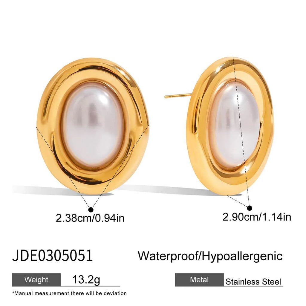 Silver-tone stainless steel vintage pearl ear studs for women with electroplated non-fading finish