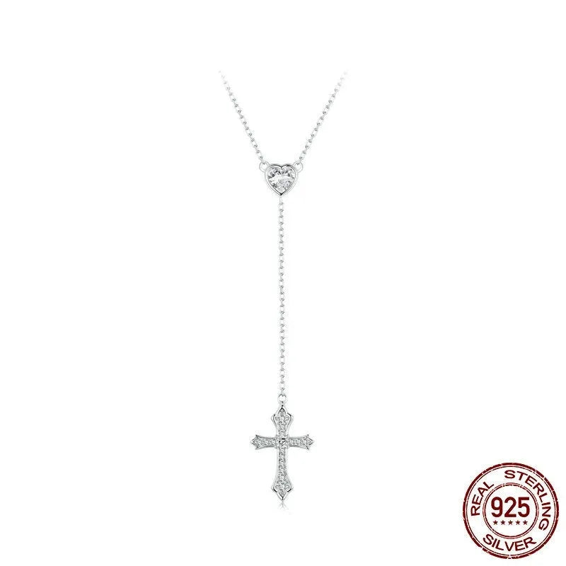 Silver love cross pendant necklace on O-ring chain for women, colour BSN384.