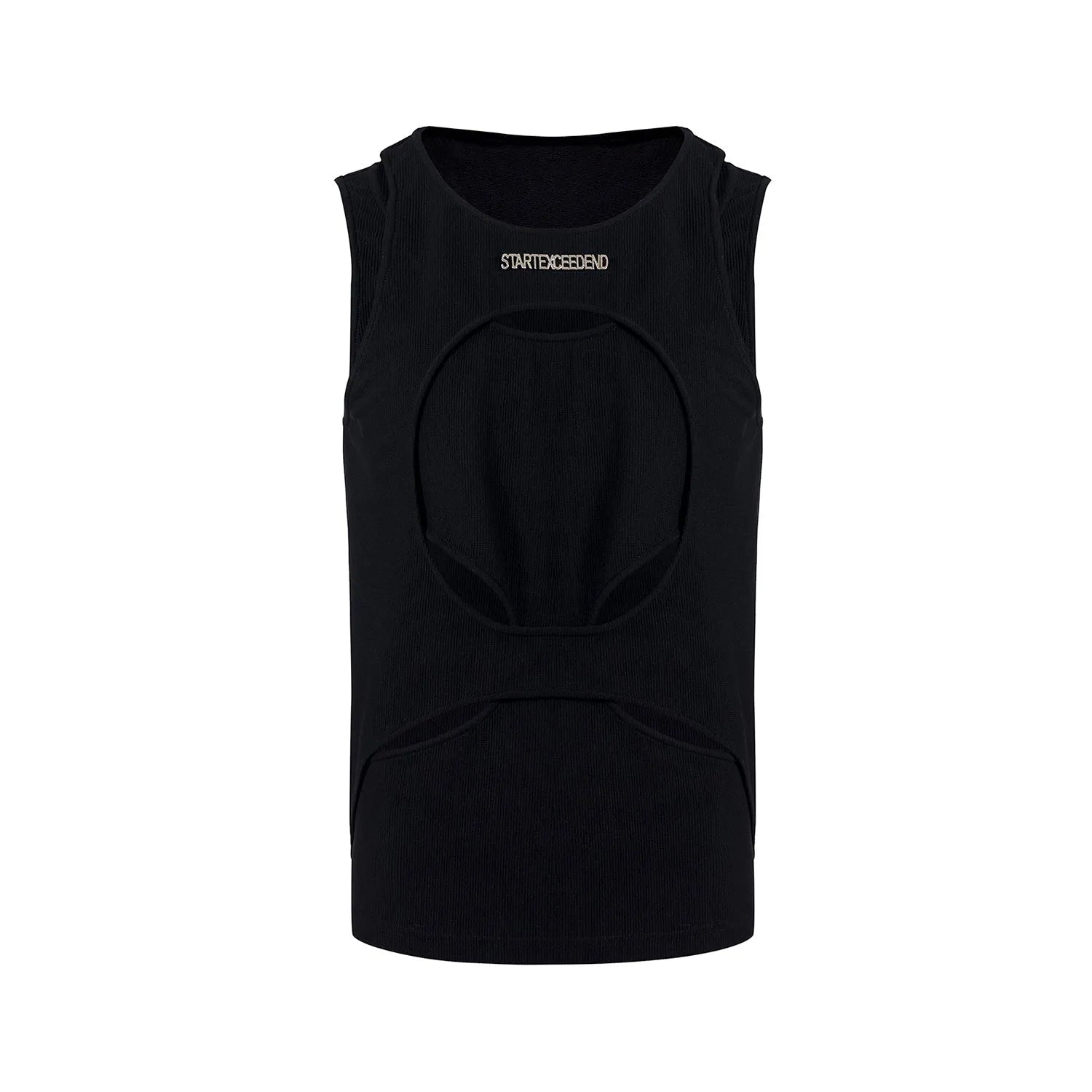 Men's sleeveless waistcoat vest in black or white with round neck and hollow thread construction