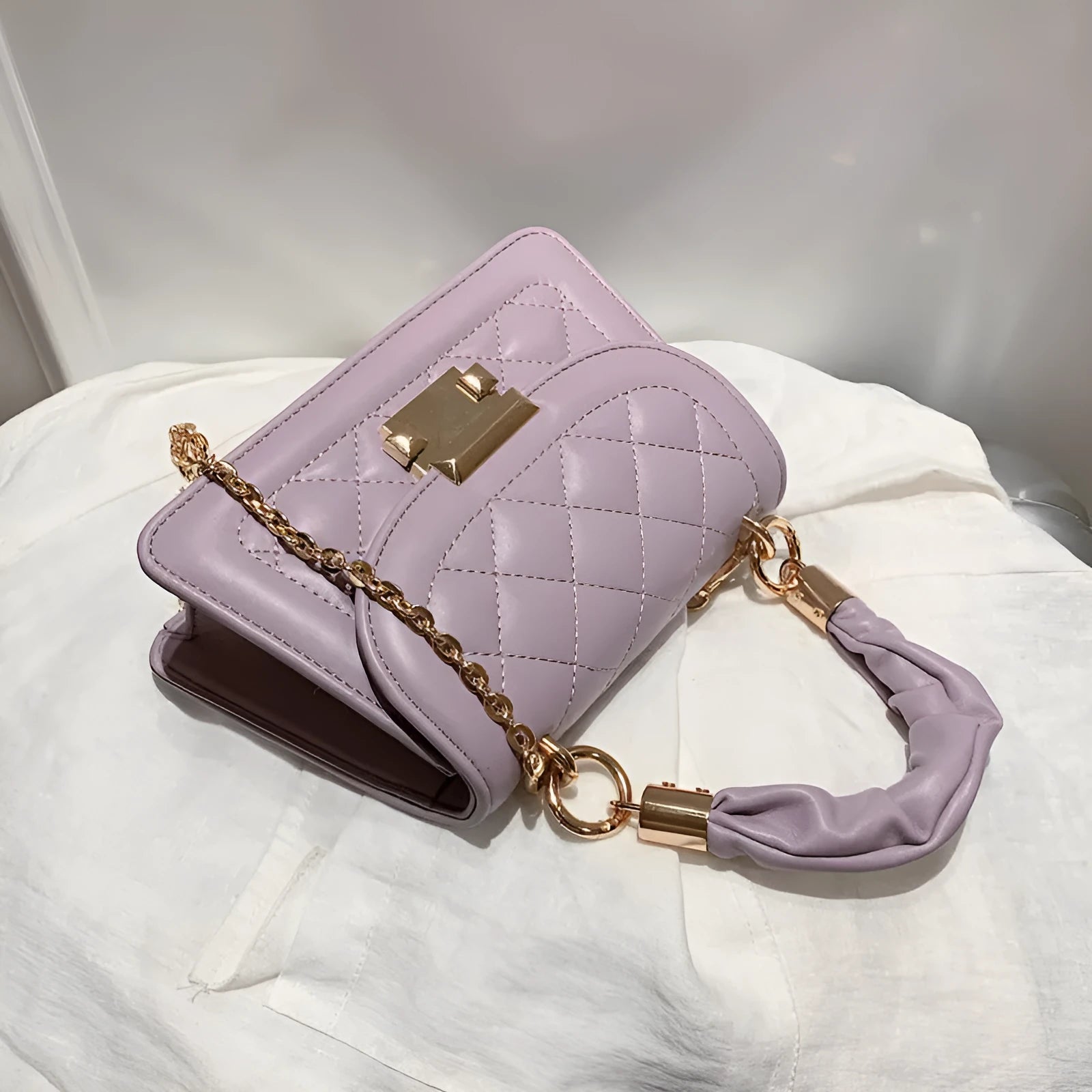 Korean fashion ladies small square bag with rhombus pattern in purple colour