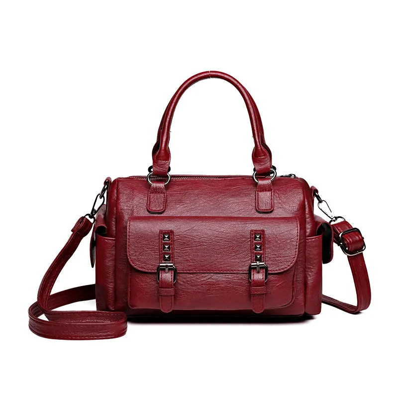 Vintage style large capacity messenger bag in horizontal square shape with contrast stitching, available in six colours