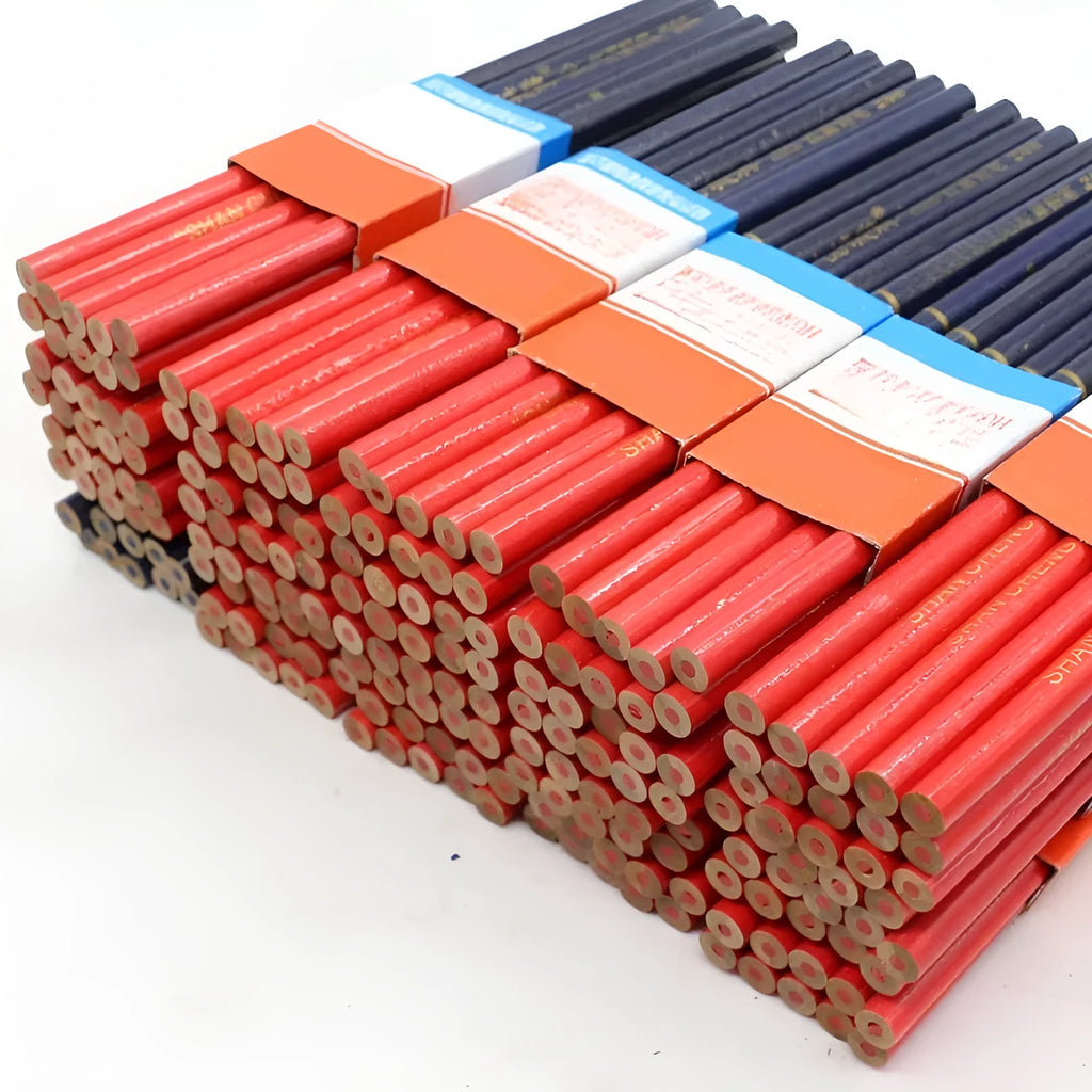 Red and blue two-colour carpenter's pencils with round wooden shells, pack of 10 pieces