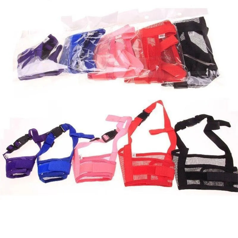 Adjustable plastic dog muzzle in various colours and sizes for biting and barking control