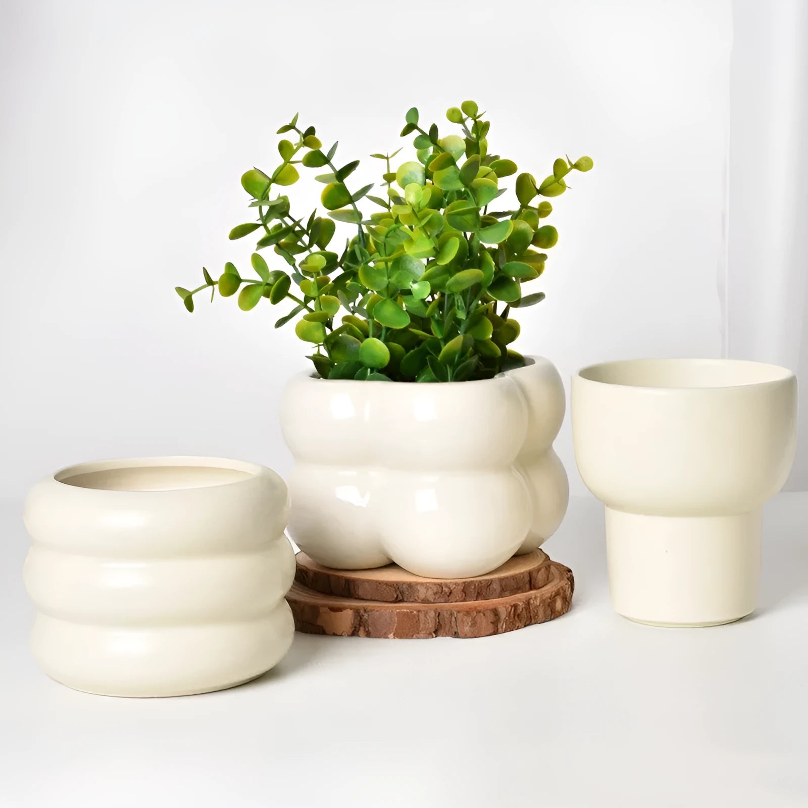 Roman column architectural ceramic flower pot in matte yellow finish with self-absorbent water-saving design