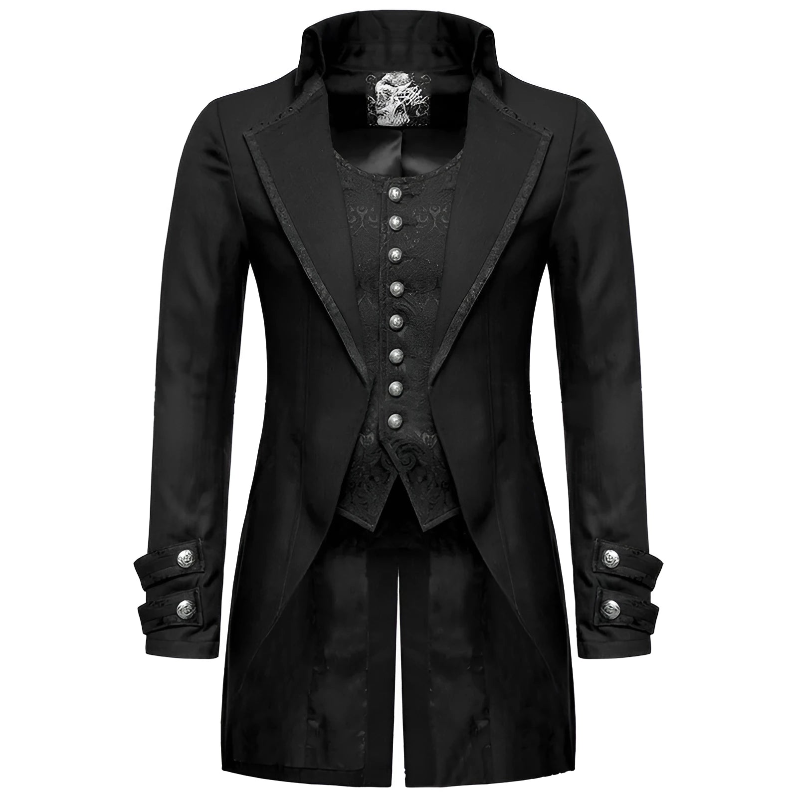 Black Victorian morning gown cosplay jacket with chemical fibre blend construction