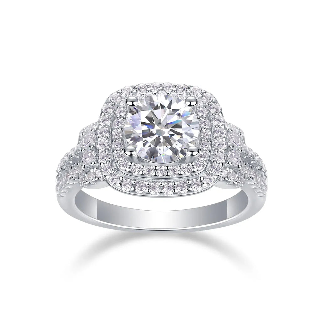 Wedding ring set with 1-carat moissanite in S925 silver platinum-plated band, gift box, GRA certificate