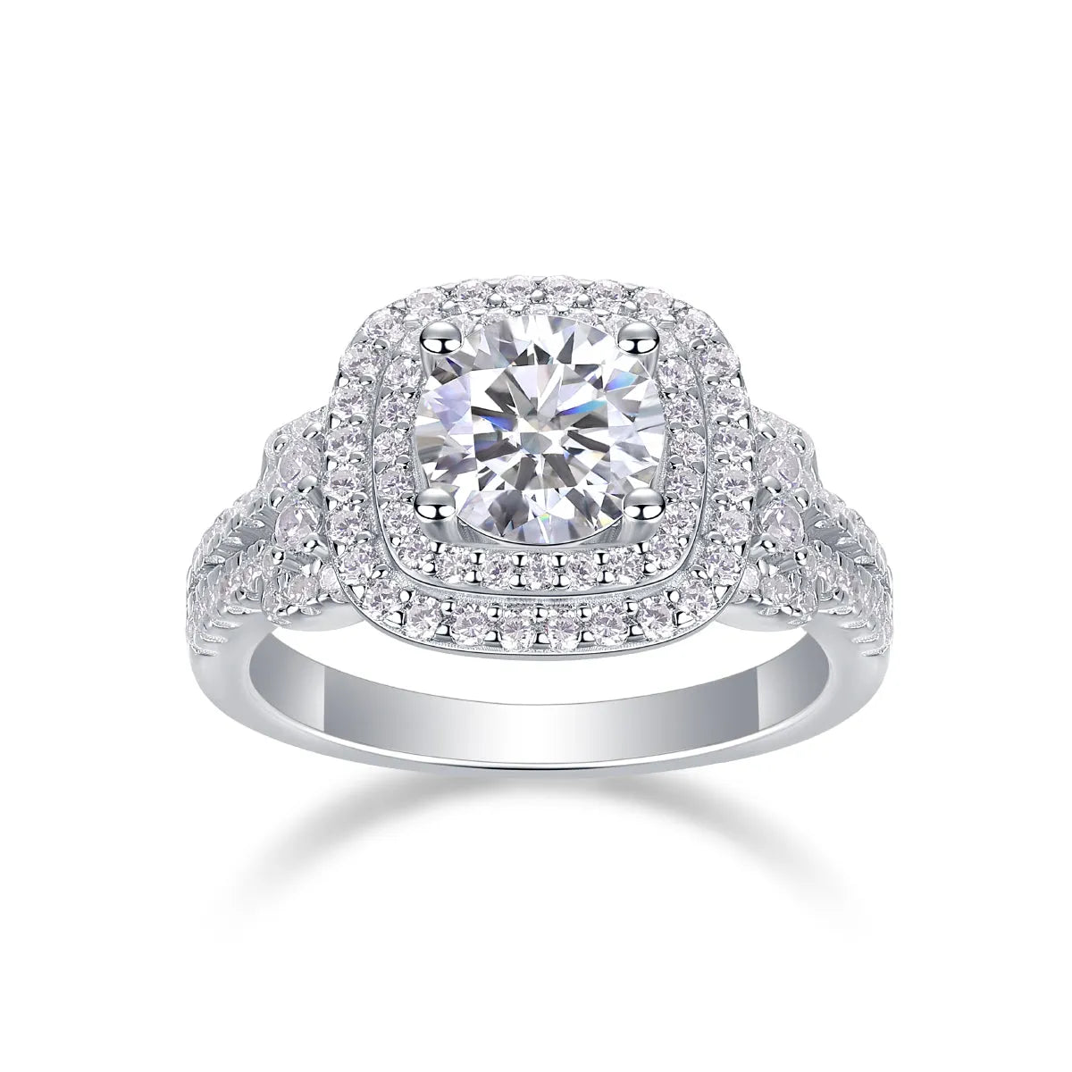 Wedding ring set with 1-carat moissanite in S925 silver platinum-plated band, gift box, GRA certificate