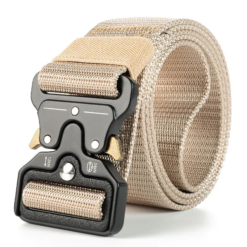 Men's thick canvas tactical belt with alloy buckle in Army Green colour