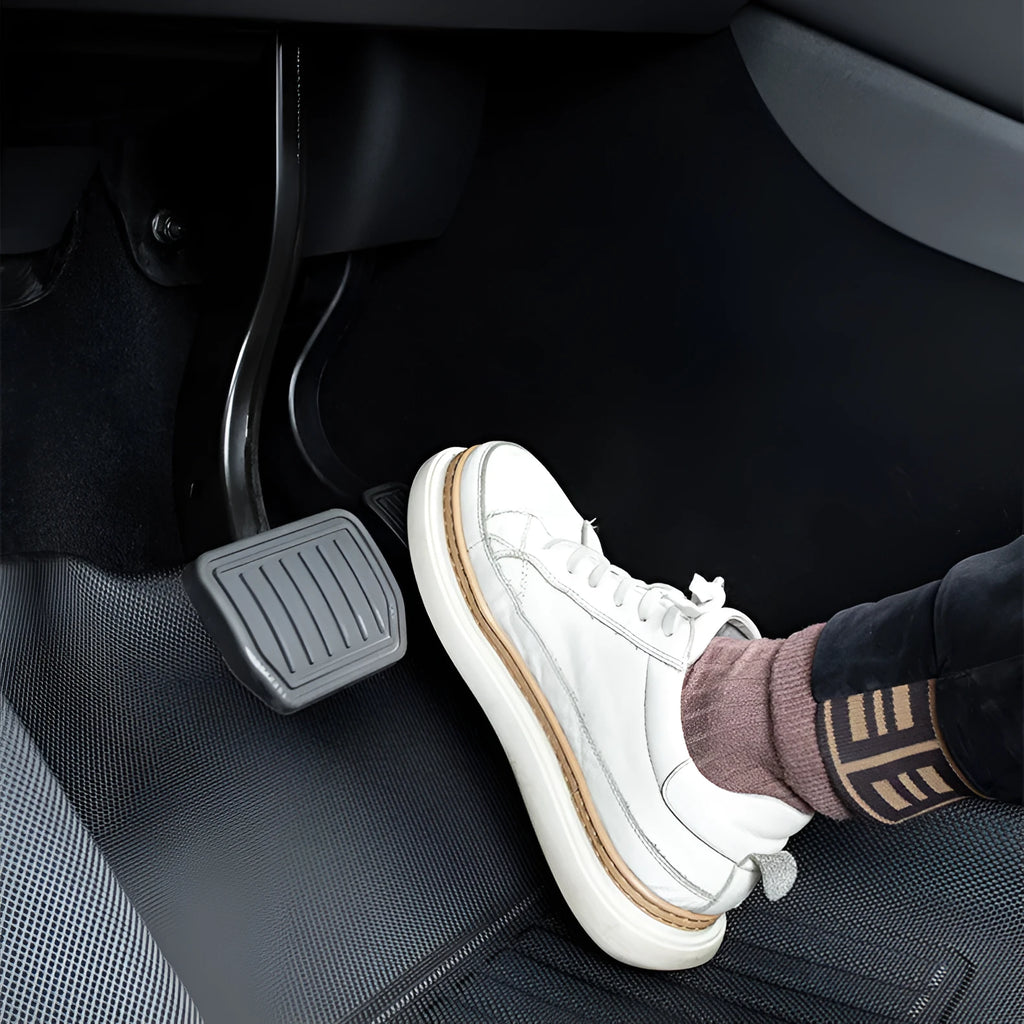 TPR floor mat set for Tesla Model Y showing footwell, storage box, and tailbox mats.