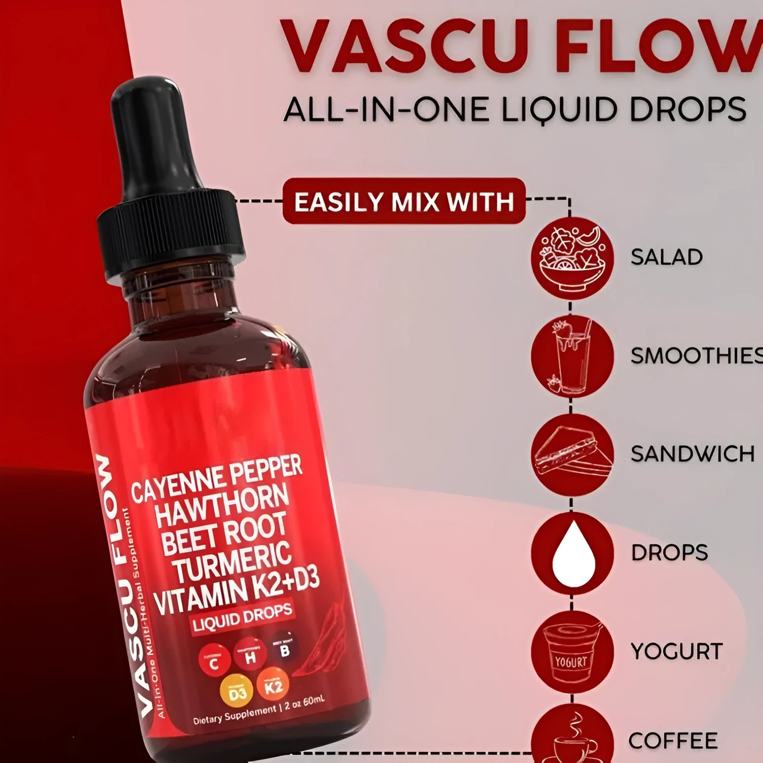 60ml Vitamin D3 K2 Hawthorn Fruit liquid supplement bottle with dropper
