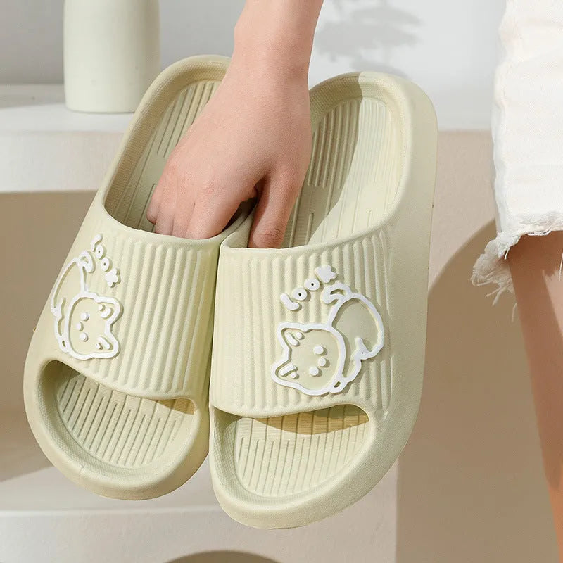 Women's cat-themed platform slides with thick EVA sole in multiple colours.