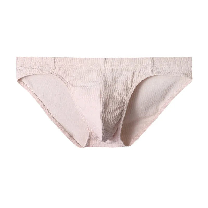 Men's solid colour cotton triangle briefs with a mid-waist waistband on a white background.