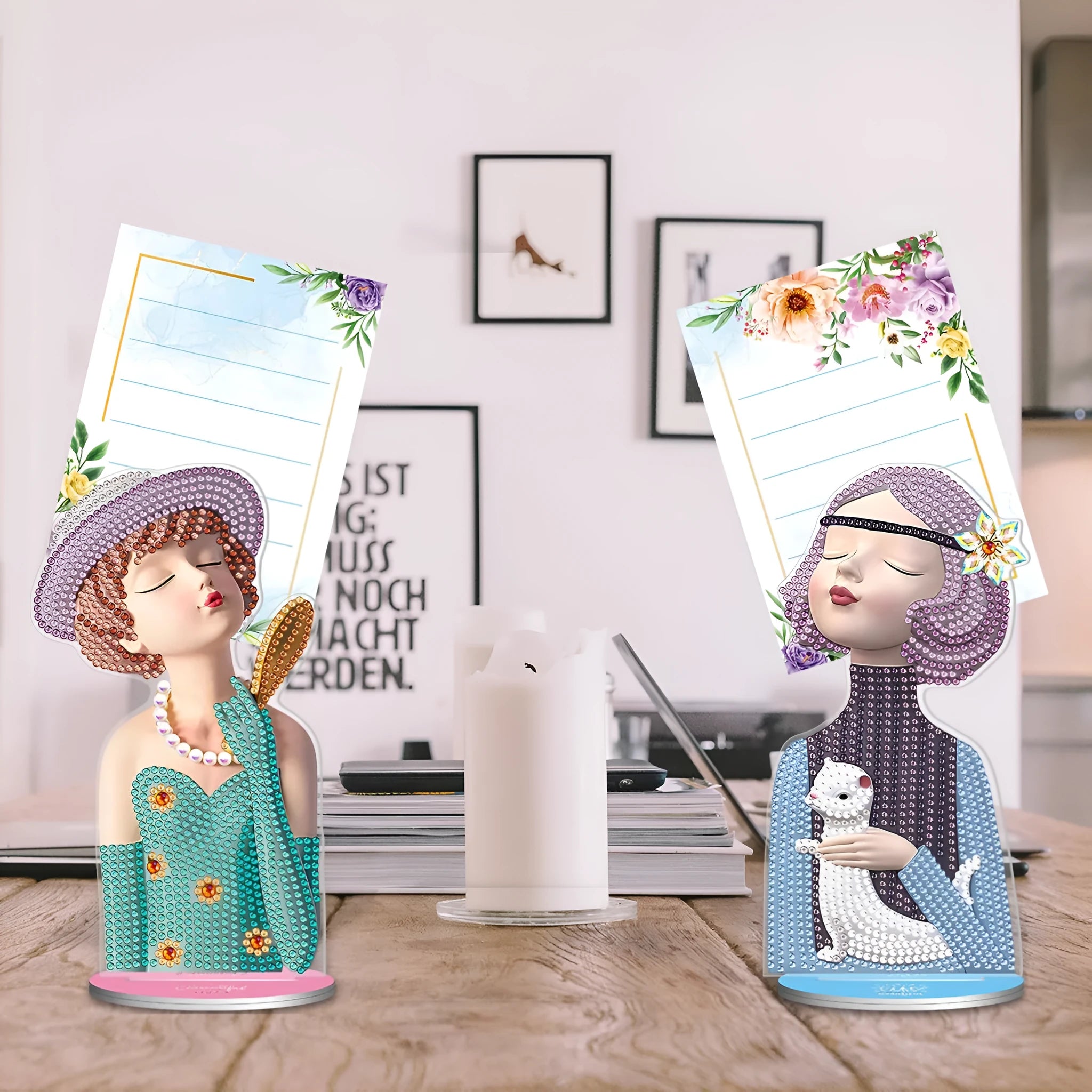 American style handmade diamond painting note clip with frameless decorative art on desktop