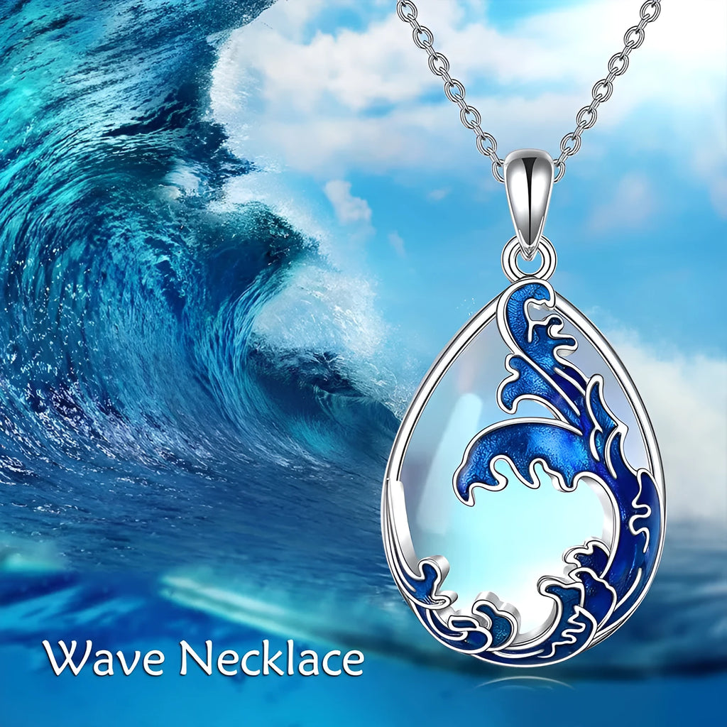 Blue heart-shaped alloy pendant necklace with love design elements on chain