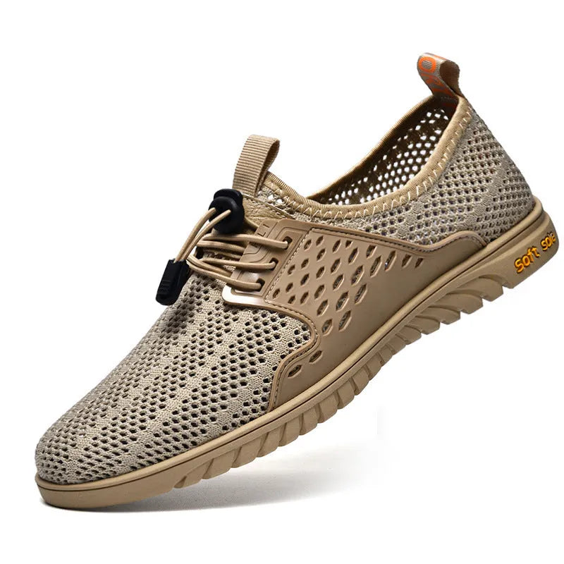 Men's mesh casual summer shoes with elastic band closure in black colour option