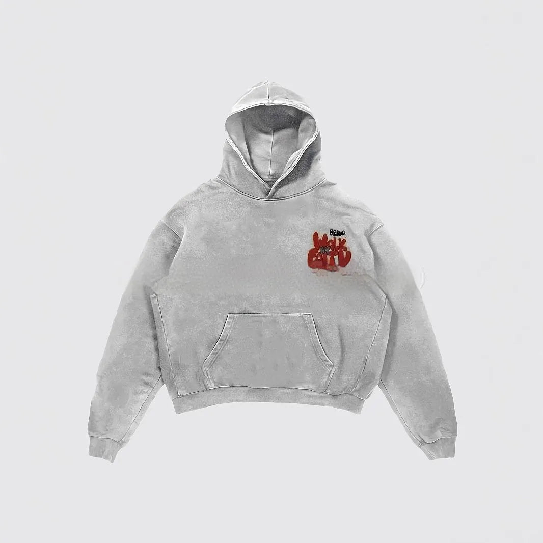 Women's granny grey hoodie with vintage letter print design and harajuku street style