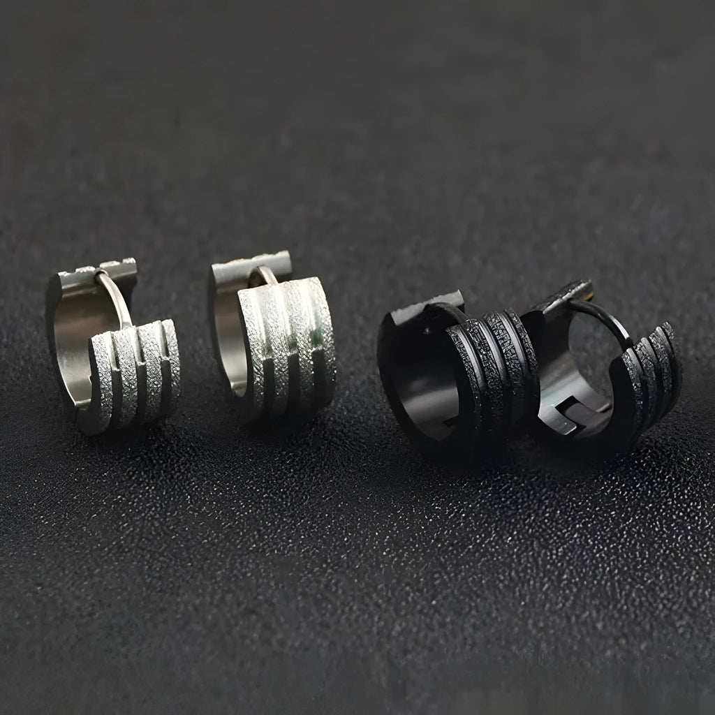 Korean style geometric pattern frosted titanium steel earrings in black, gold, and steel colour options