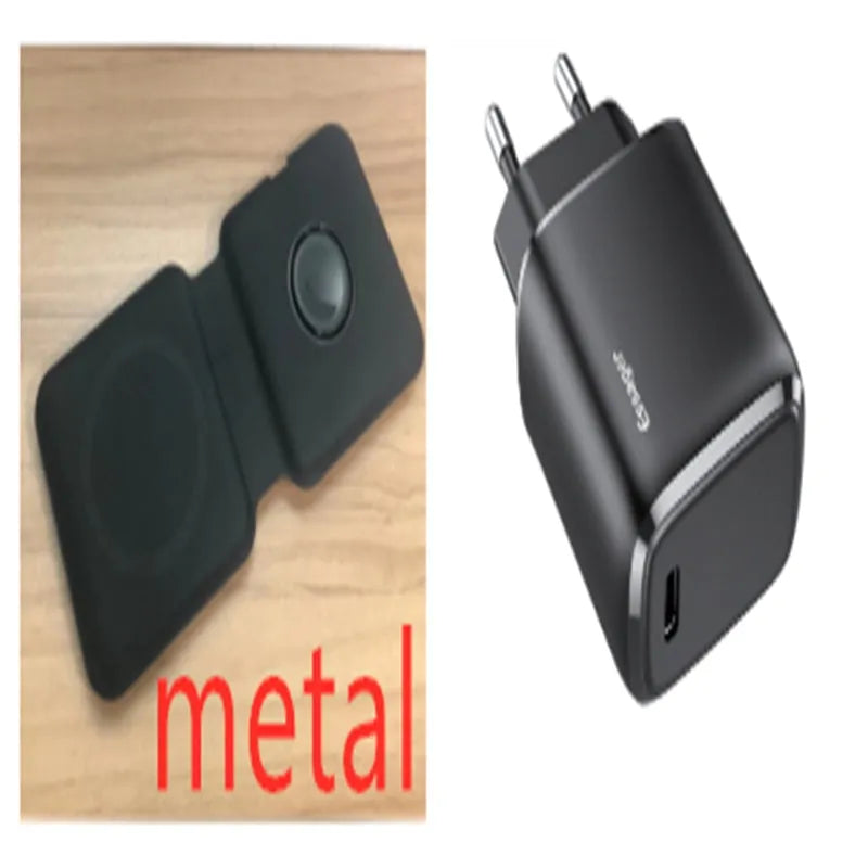 White 2 in 1 magnetic wireless charging dock with foldable design and dual charging surfaces