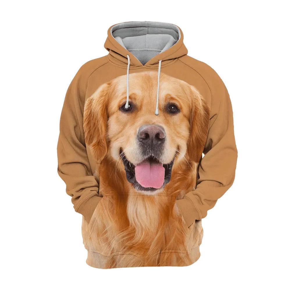 Men's animal dog print polyester hoodie with hood in loose pullover fit for winter
