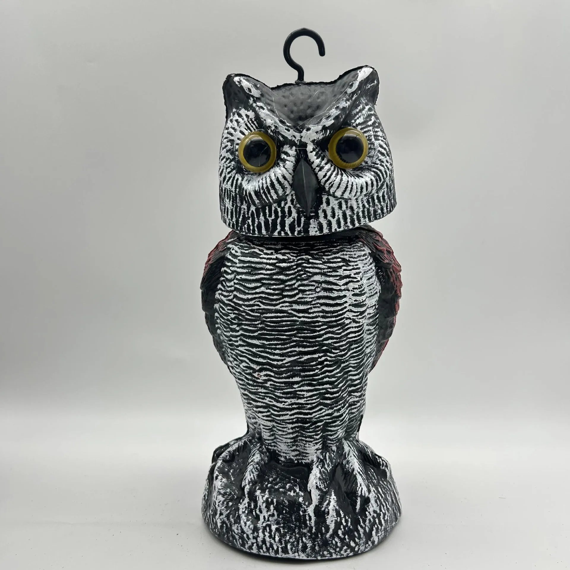 Artificial owl bird scarer ornament with motion features for outdoor garden pest control