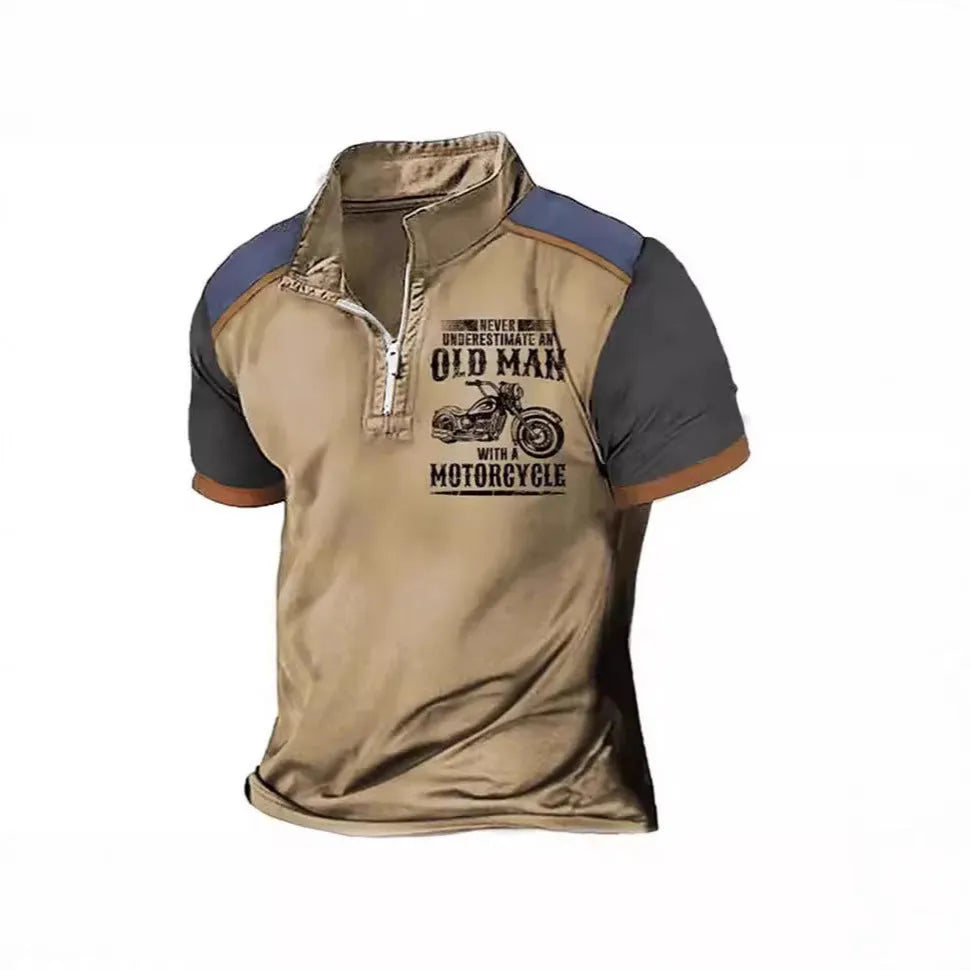 Men's casual polo shirt with lapel collar and digital letter printing in regular fit