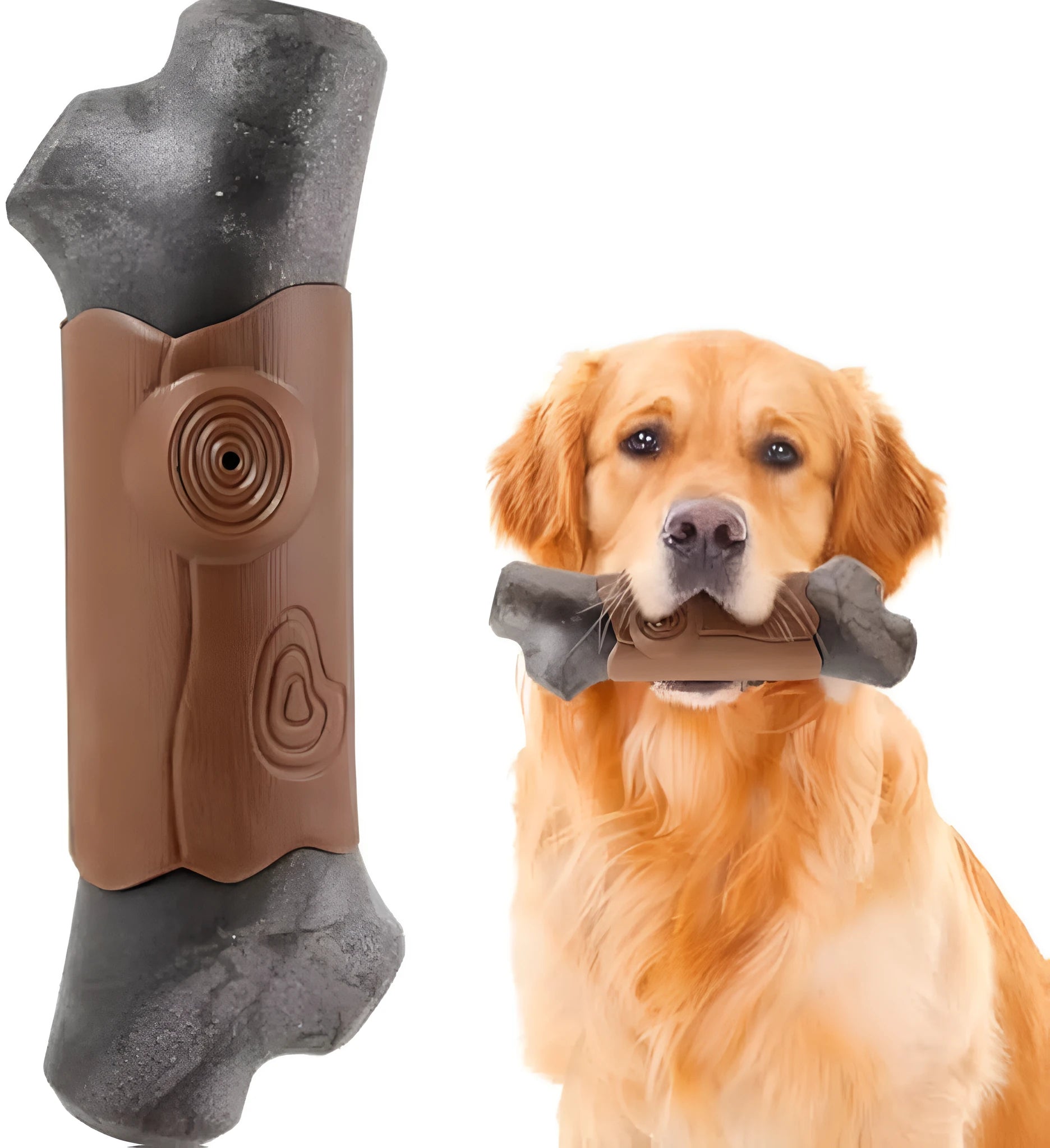 Large, branch-shaped indestructible dog chew toy for aggressive chewers with bacon flavour.