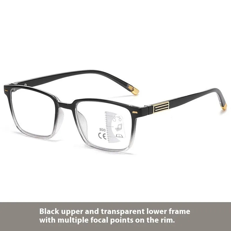 Multifocal reading glasses with anti-blue light and colour-changing lenses in various frame colour options
