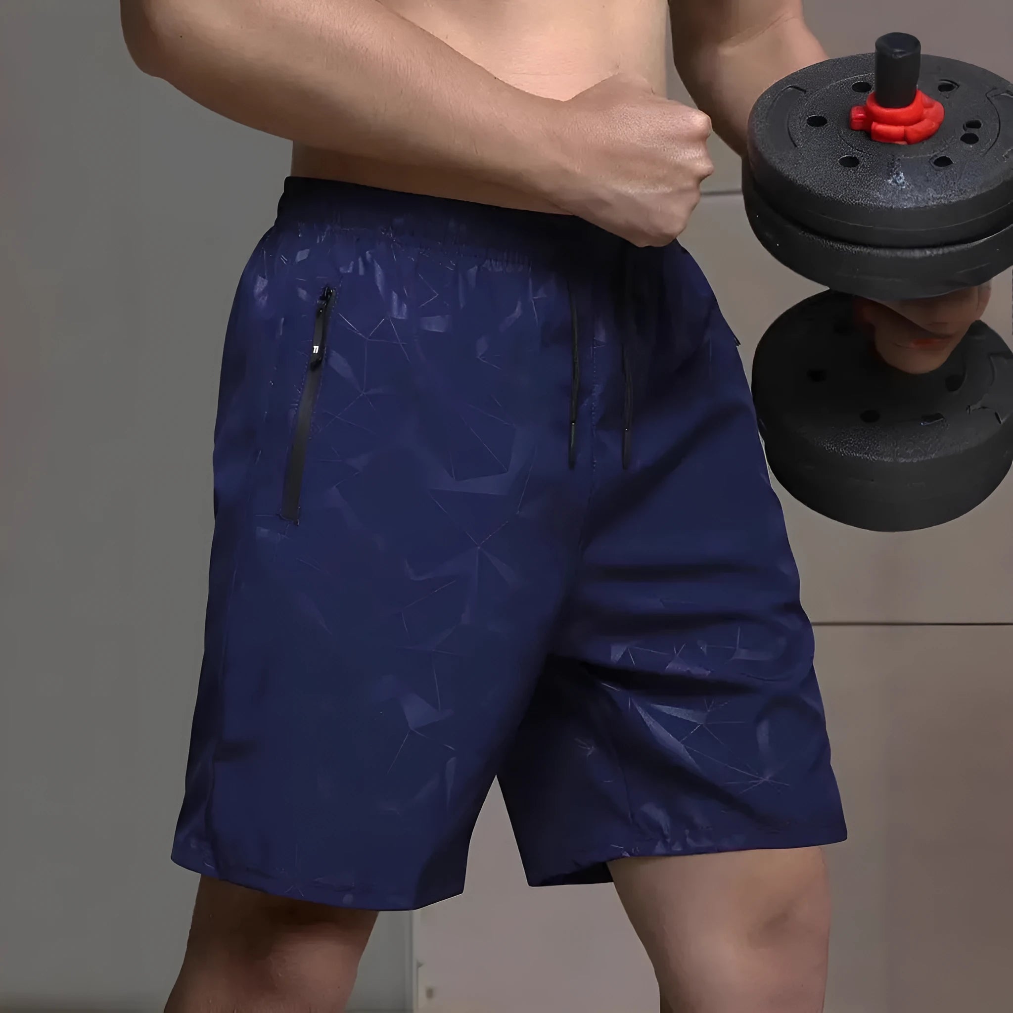 Men's loose fit sports shorts in polyester fabric available in black, grey and blue colours