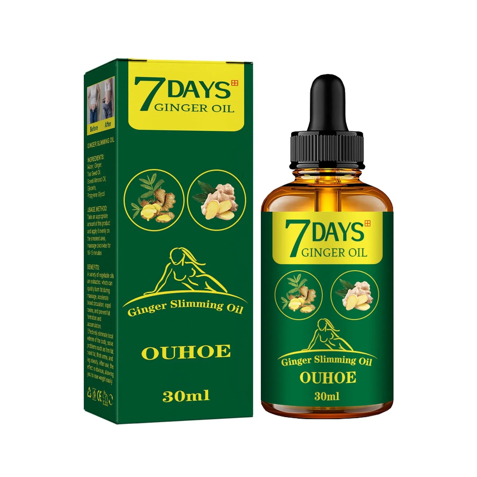 30ml ginger body shaping oil bottle for thigh firming and muscle slimming