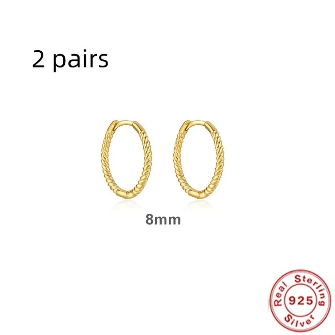 Sterling silver twisted string round ring earrings in gold or platinum colour with geometric hipster design