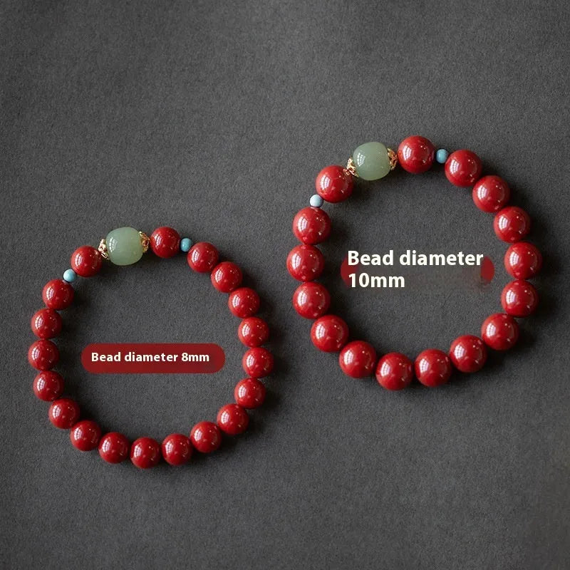 Purple Gold Sand cinnabar and Hetian jade bead bracelet with geometric shapes in 6mm, 8mm, and 10mm sizes.