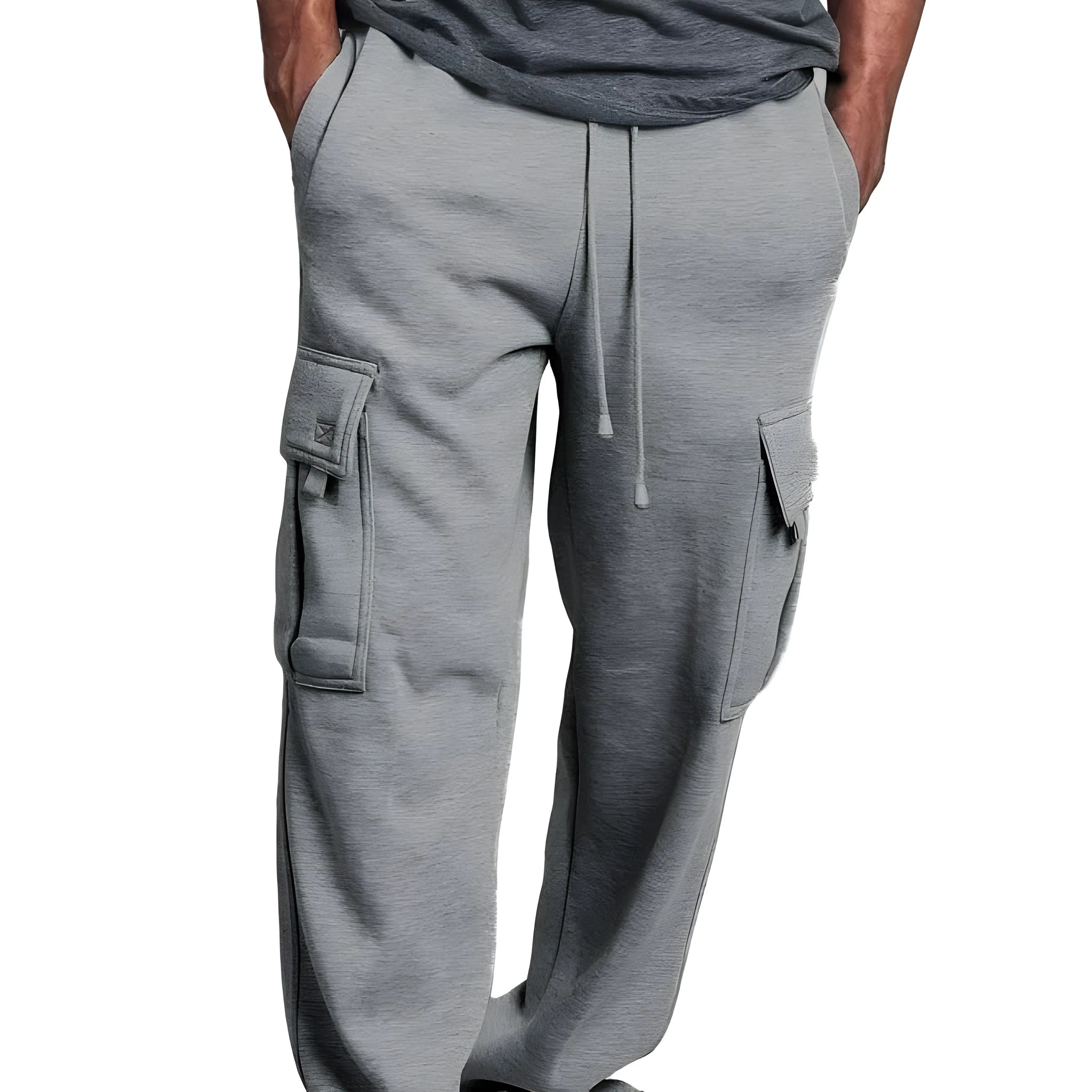 Casual multi-pocket loose straight-leg overalls in polyester broadcloth, black colour, flat front with drawstring waist