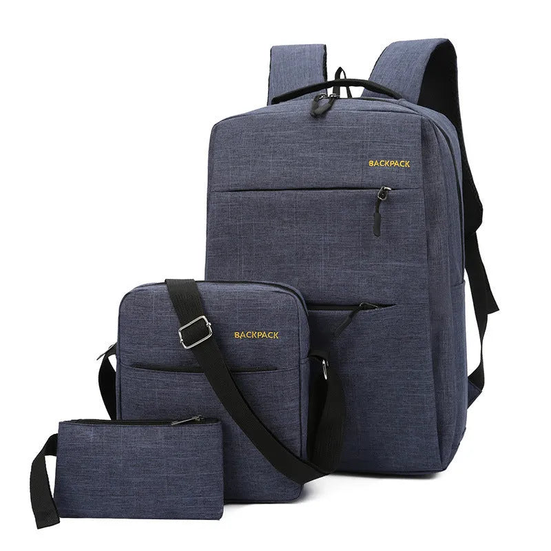 Men's USB charging three-piece casual computer bag set in nylon, shown in wine red colour.