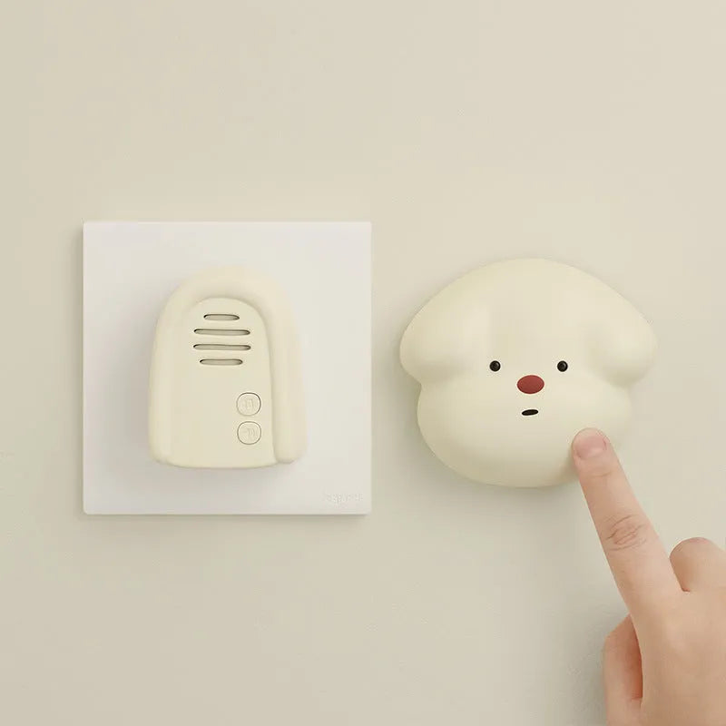 Wireless plug-in doorbell with self-generating signal system in milky yellow and white colour options