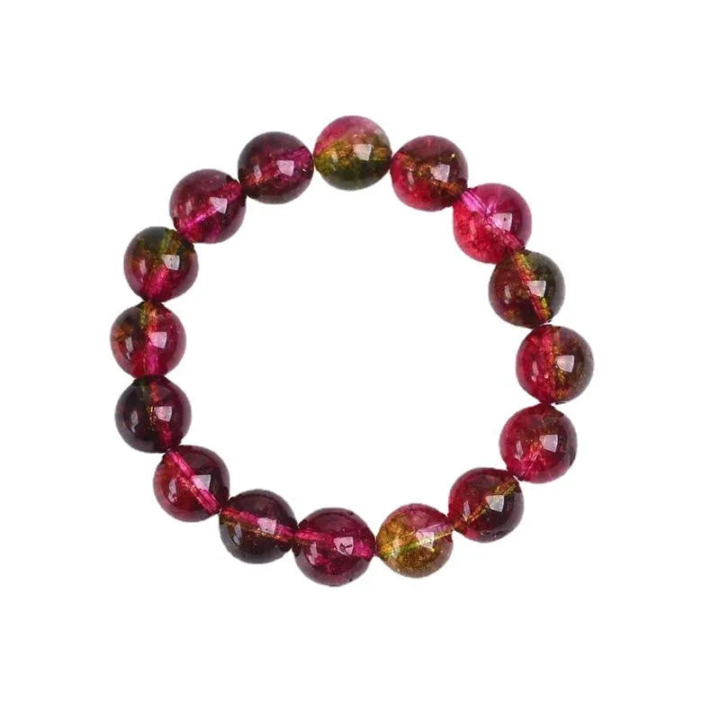 Handmade watermelon crystal bracelet with pastoral design elements on female wrist