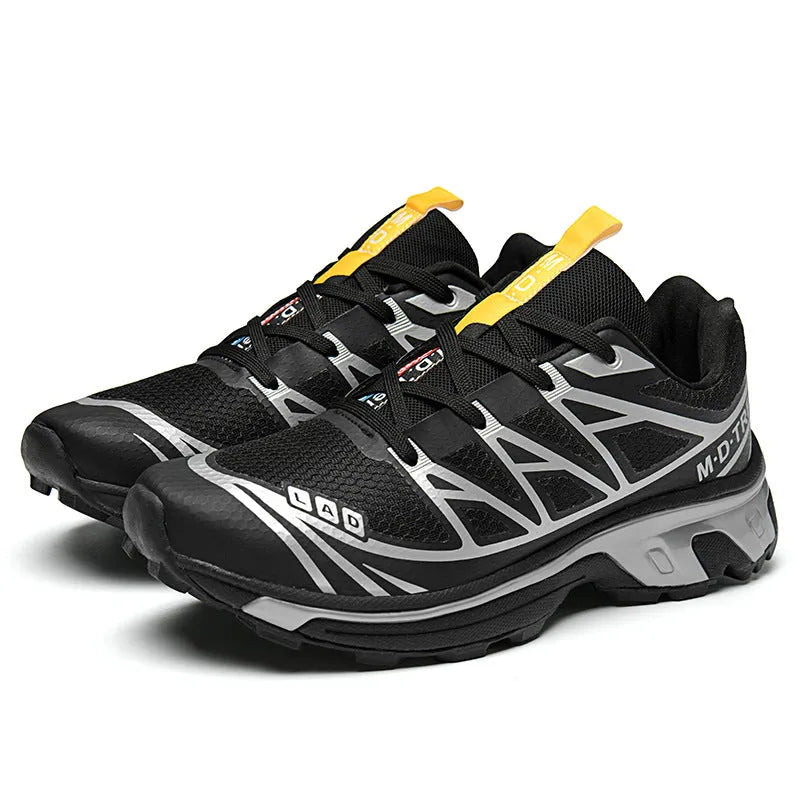 Men's and women's low top hiking shoes with artificial leather upper and rubber sole in black silver and khaki colors for outdoor tourism