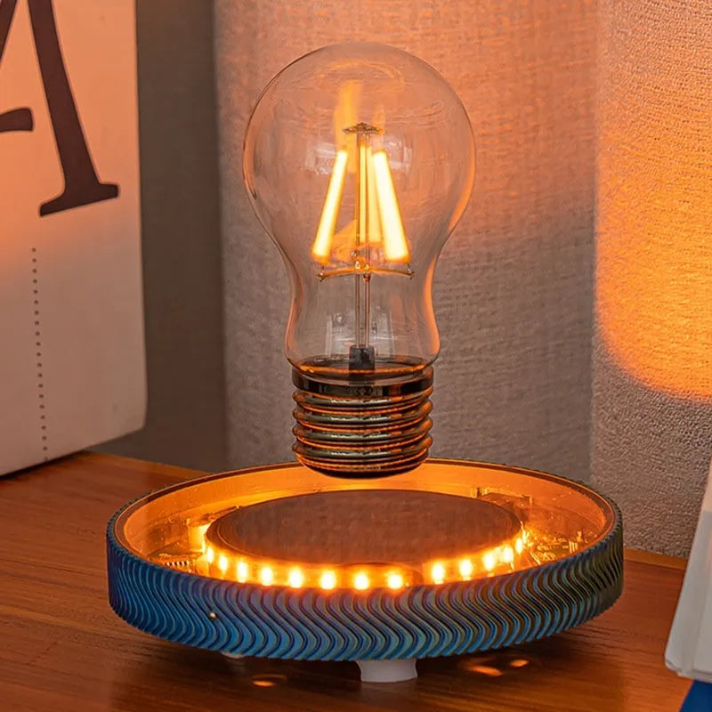 Magnetic levitation moon lamp floating above base with 3D-printed ornament and modern design