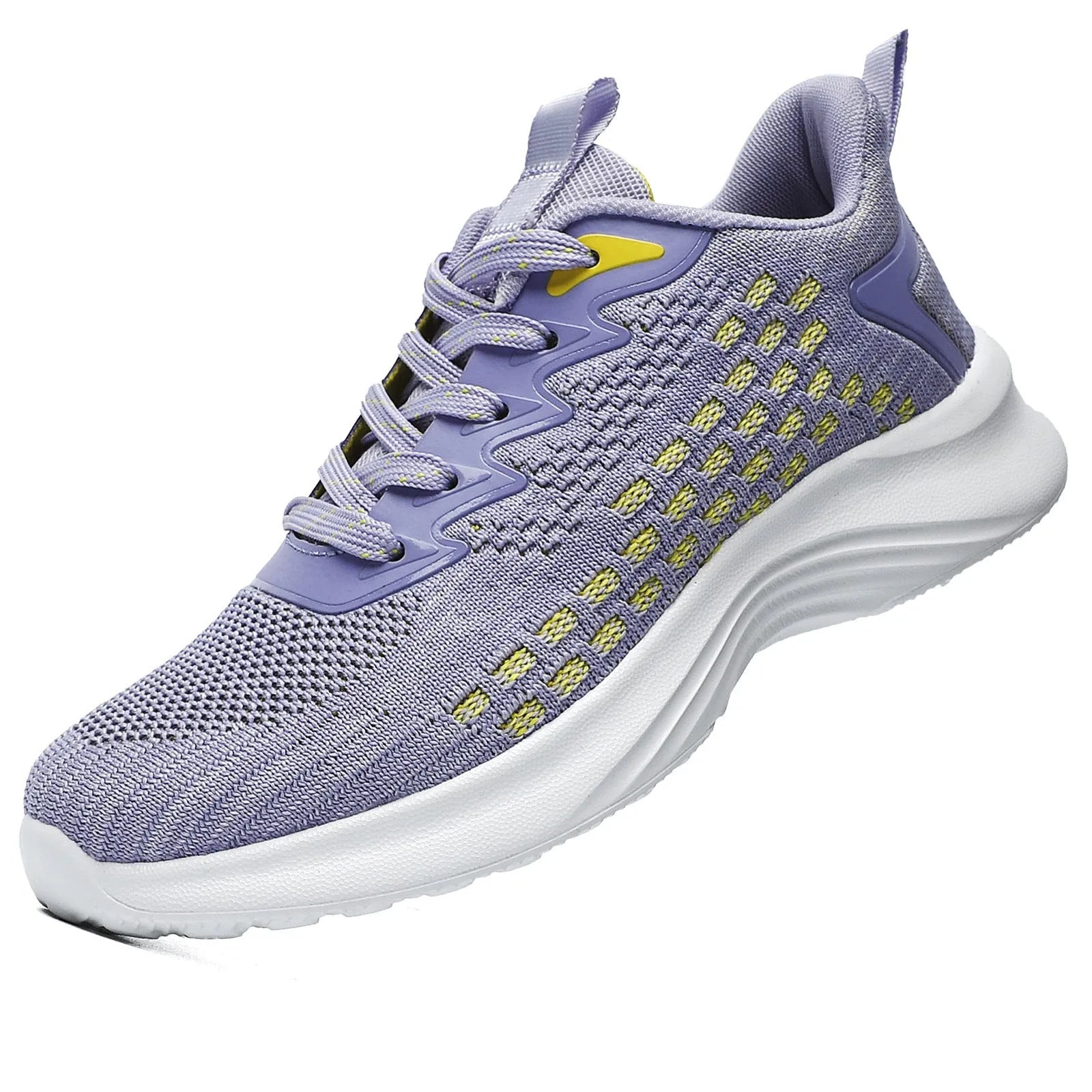 Women's lavender purple Flyknit running shoes with striped pattern and mesh design for sports