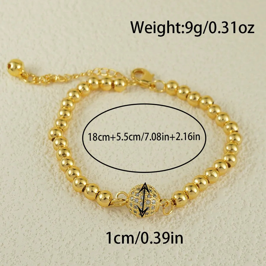 Copper bracelet with zircon heart charm in Arabic style design for women