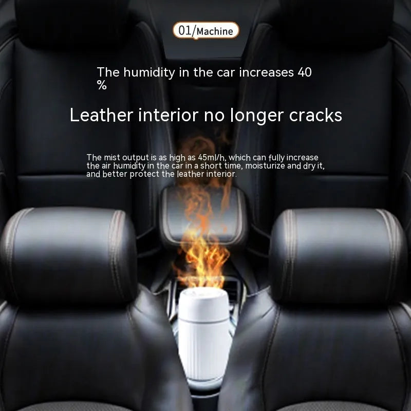 Black or white car flame aroma diffuser automatic sprayer measuring 70x70x143mm