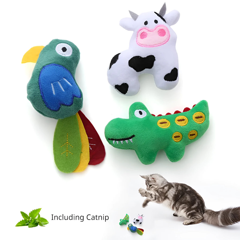Plush parrot-shaped cat toy with catnip on a plain background.