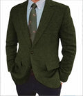 Men's brown herringbone business casual jacket with long sleeves and retro styling