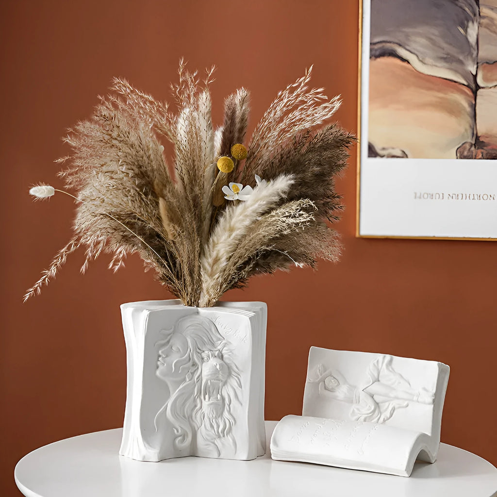 Glazed ceramic book stand in a modern design, showing one of four colour options.